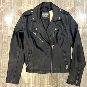 Women faux leather moto jacket.